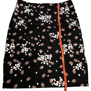 Ann Taylor Loft Pencil Skirt with Side Slits Black Mauve White Floral Sz 12